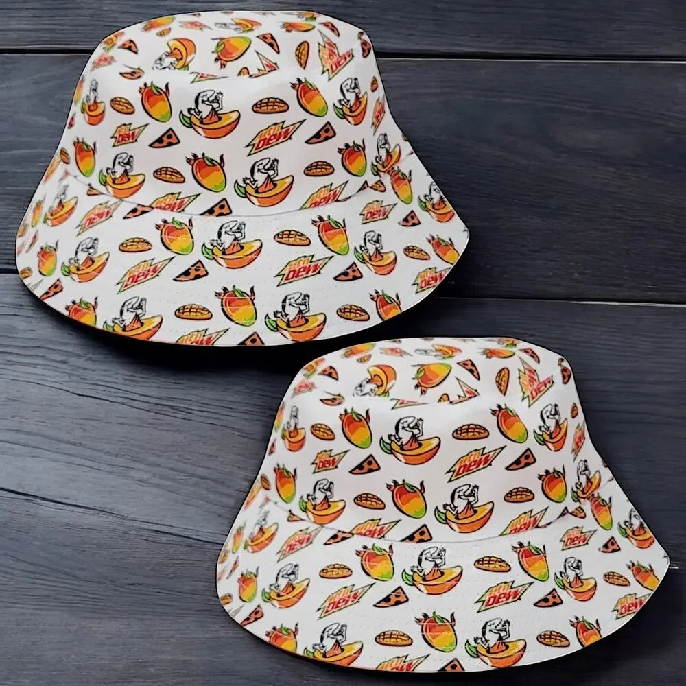 2PK Little Caesars Mountain Dew Mango Rush Reversible Bucket Hat Limited Edition